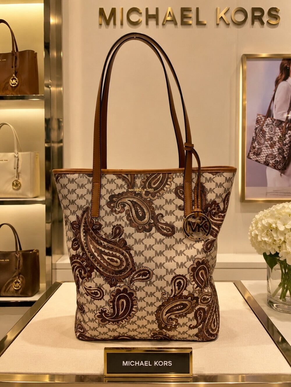 Michael Kors Brown Paisley Logo Tote Fall Bag
